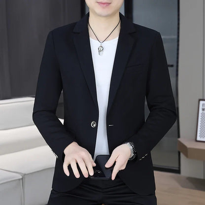 Men's Autumn New Style Slim Fit Pure Color Korean Fashion Administrative Little Suit Jacket Trendy Versatile Top Coat