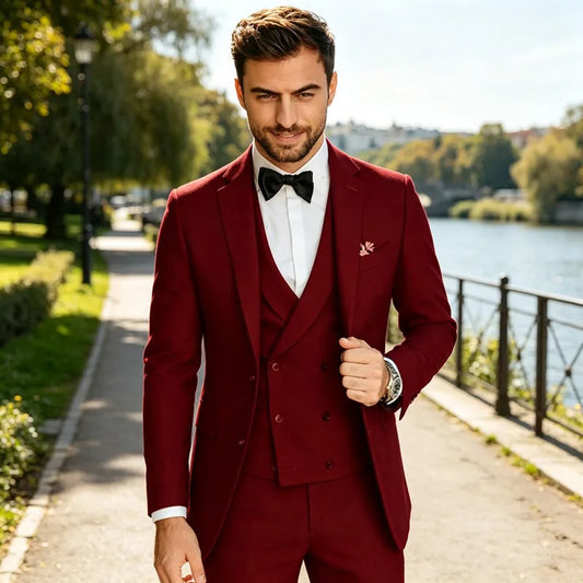 3 Pieces Blazer+Vest+Pant Men Suit Wedding Dress Suits Slim Fit Lapel Tuxedos Party Leisure Formal Male Suit For Groomsman Suits