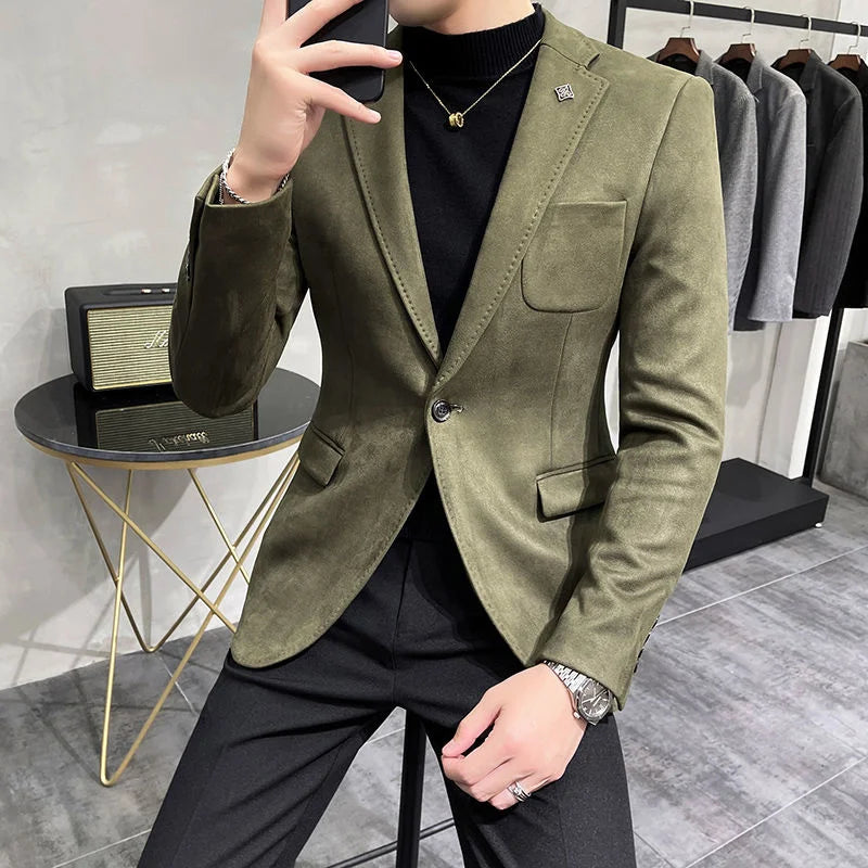 Men's Velvet Slim Fit Blazer Smart Casual Wedding Suit Jacket