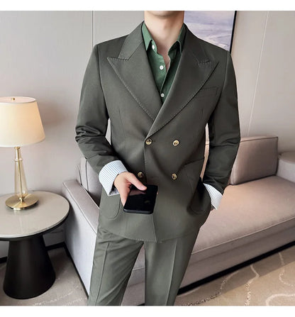 Korean Style Double Breasted Suit Jacket for Men Fashion Casual Business Suit Jackets Office Social Banquet Blazer Masculino