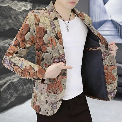 Blazer Fashion Print Trend All-in-one Wedding Outdoor Casual Gentleman Party Comfort Korean Business Men Slim Blazer
