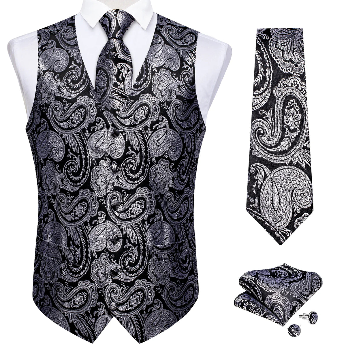 Men's Suit Vest and Tie Set – Single Breasted Waistcoat with Necktie and Pocket Square for Weddings and Business Events