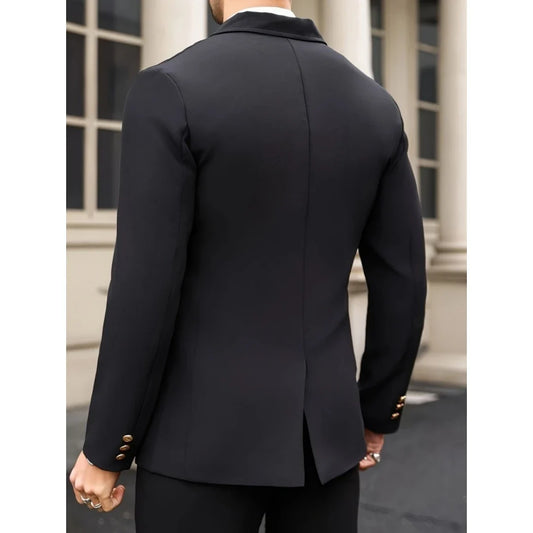 Men Suit 2 Pieces Black Double Button With Lapel For Wedding Groom Party Prom Business Office Work Daily Jacket And Pants
