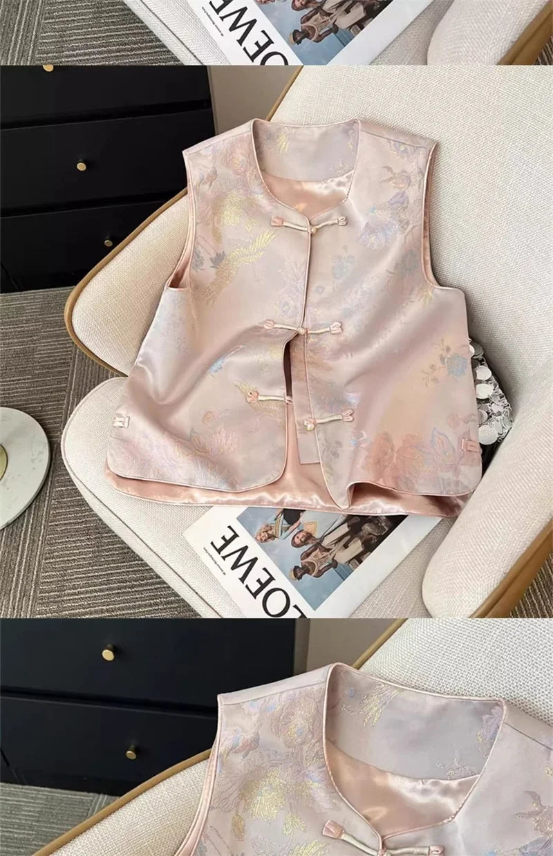 Female High-end Jacquard Waistcoat Coat Spring Autumn Women Leisure Sleeveless Jacket Retro Lady Large Size 4XL Vest Tops