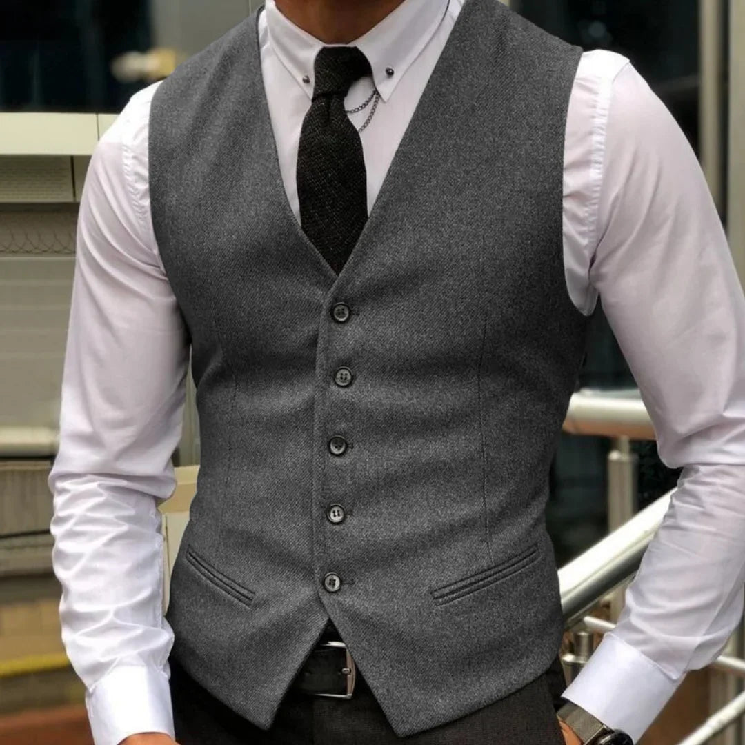 Men's Vest Herringbone Single Breasted Lapel Waistcoat for Wedding & Formal Occasions