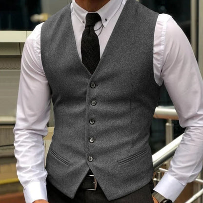 Men's Vest Herringbone Single Breasted Lapel Waistcoat for Wedding & Formal Occasions