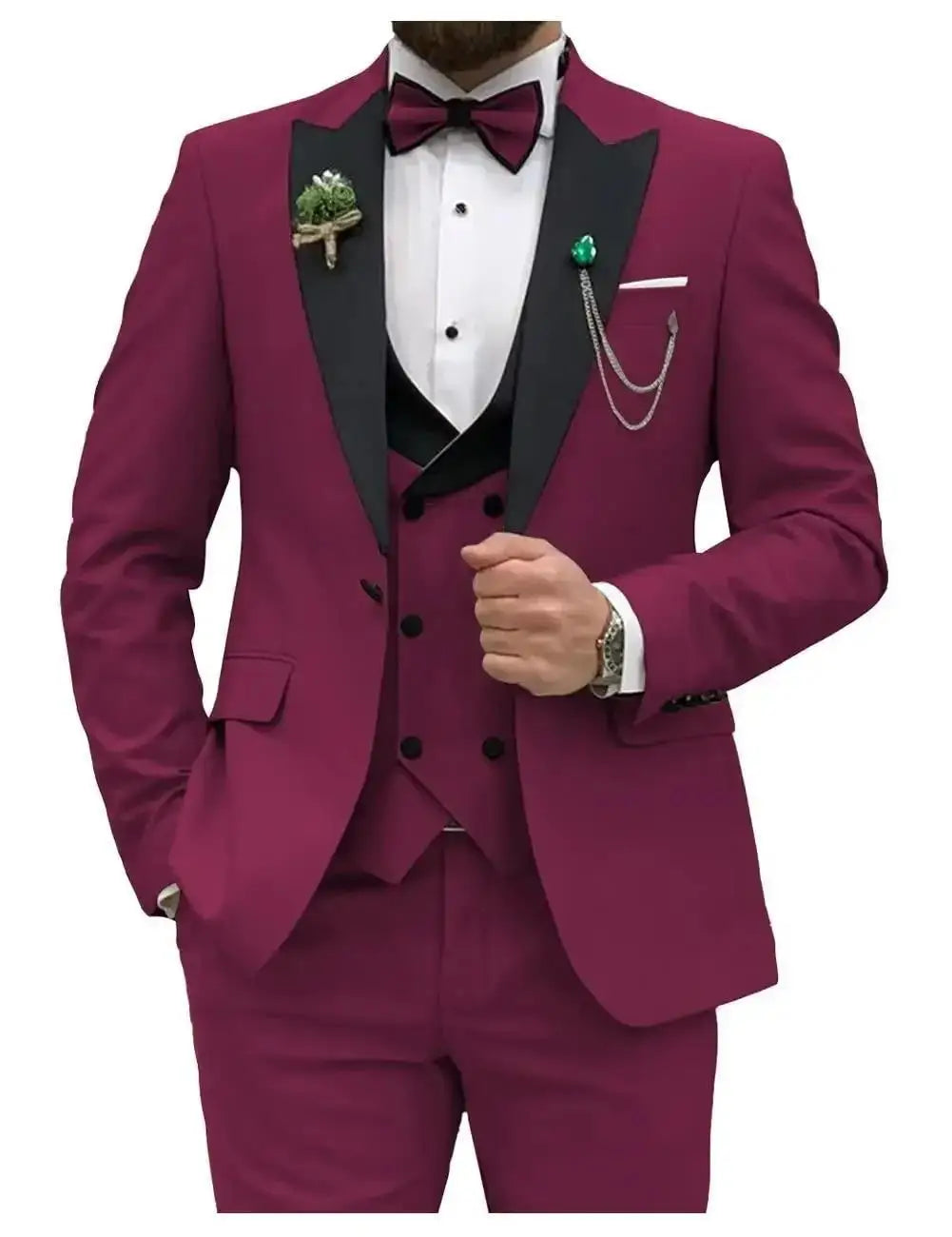 Slim Fit Peaked Lapel Formal Men Suits Solid Business Wedding Tuxedo Fashion Groom Outfit with Blazer Vest Pants for Prom Dinner