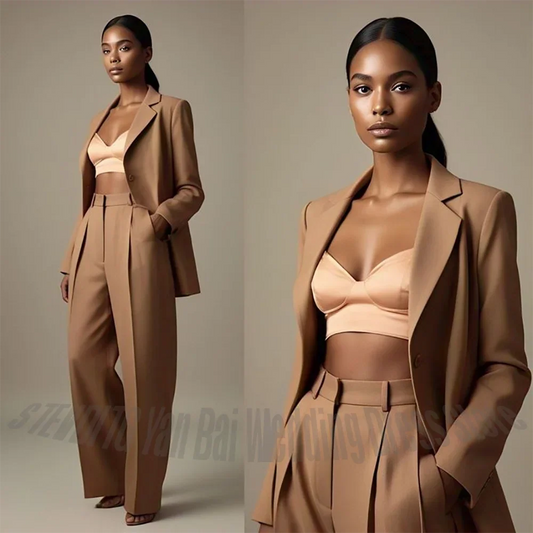 New Spring Women Pant Suits Elegant Office Lady Notch Lapel Straight Fit Jacket Pants Casual Business Formal Outfit 2 Piece Set
