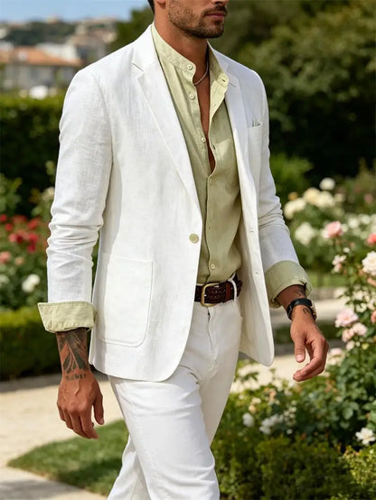 Men's Cotton Linen Blazer Solid Slim Fit Breathable Lightweight Casual Sport Coat One Button Lapel Suit Jacket for Daily Summer