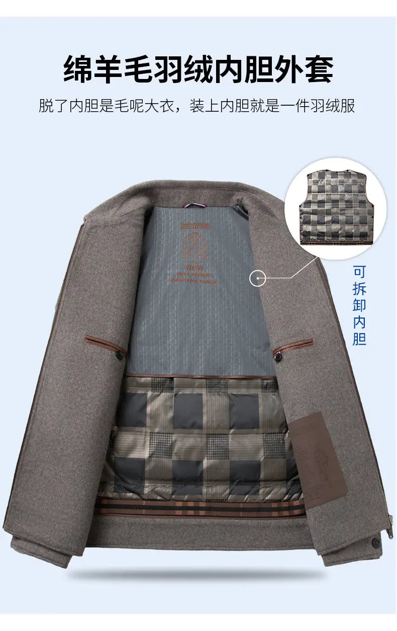 Men's Double-Faced Woolen Zipper Jacket Autumn Winter 50% Wool Removable Inner Vest Mid-Youth Fashionable Woolen Top