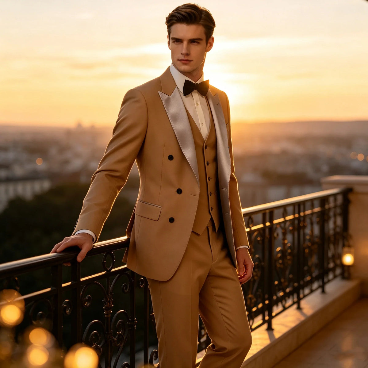 Men's Double Breasted 3 Piece Suit – Slim Fit Tuxedo Set for Weddings & Formal Events