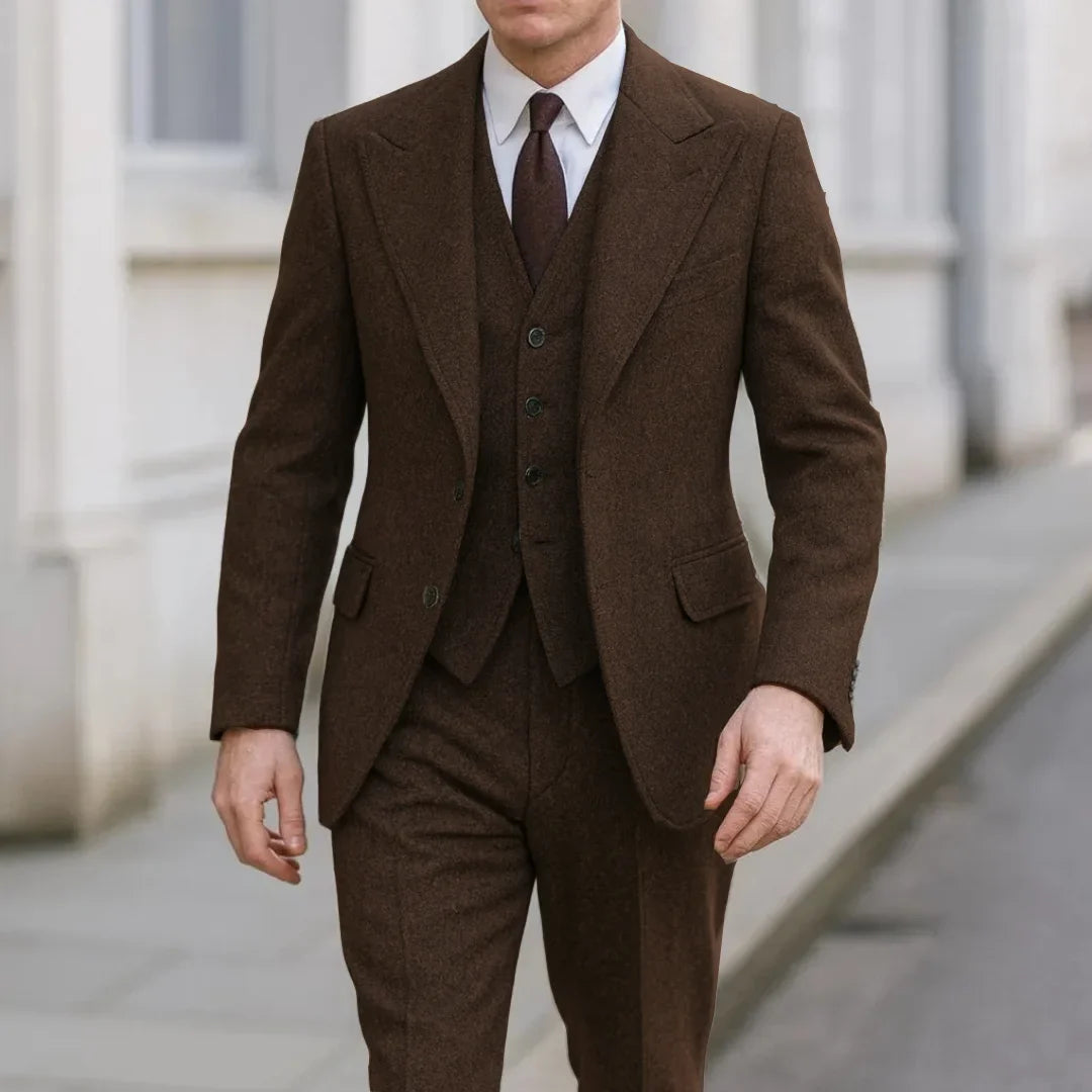 Men Suit Gray 3 Piece Herringbone Single Button With Lapel For Wedding Birthday Banquet Party Prom Business Jacket Vest Pants