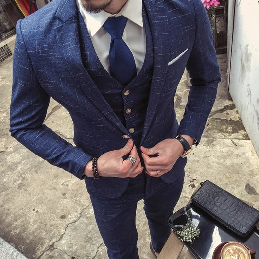 Men's 3-Piece British Style Suit – Blazer, Vest & Trousers for Business & Smart Casual Occasions
