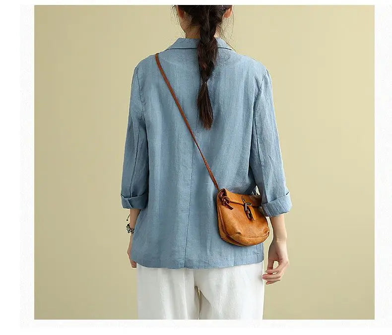 Casual Cotton and Linen Suit Jacket Women 2025 Spring and Summer New Loose solid Long-sleeved Blazer Woman Sunscreen Clothing