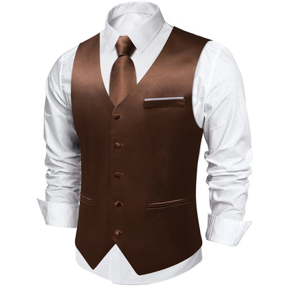 Men's Satin Suit Vest Set with Tie Handkerchief and Cufflinks for Wedding and Prom