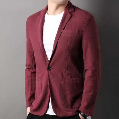 Spring and Summer New High Quality Men's Linen Suit Fashion Handsome Slim-fit All-in-one Trend Men's Coat 70% Ramie 30% Cotton