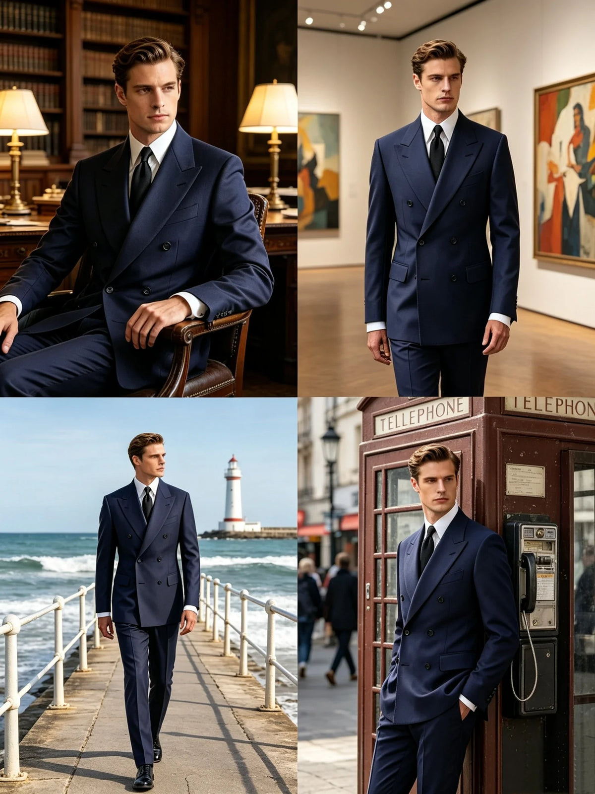 2 Piece Navy Blue Wedding Men Suits Slim Fit Peak Lapel Double Breasted Blazer Pants Formal Business Groom Tuxedo Men Clothes