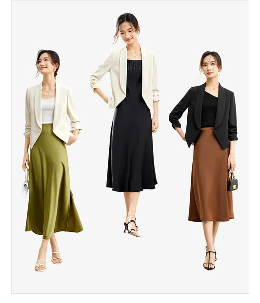 Office Ladies Cropped Blazer Jackets 2026 Autumn Night Quarter Sleeve Elegant Outerwear Female Casual Jacket 141X53313