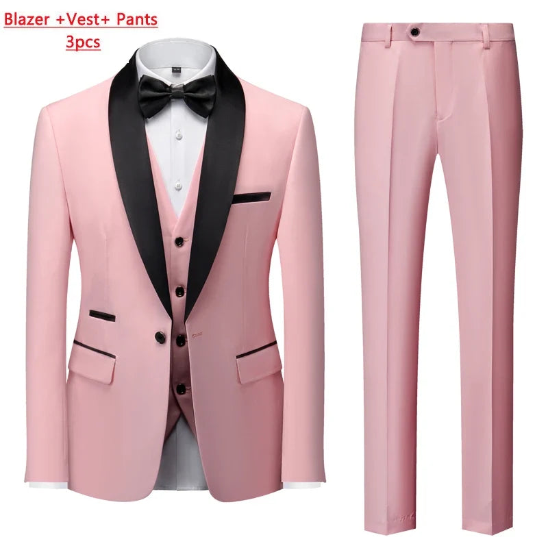 Men's Slim Fit Formal Suit Set – Blazer, Vest & Pants for Weddings & Parties