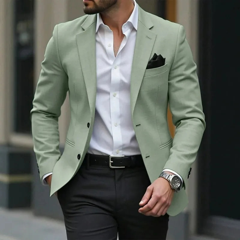 Man Blazer Korean Slim Simple Solid Color Turn Down Collar Male Suit Outerwear Business Casual Long Sleeeve Men Coat