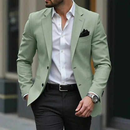Man Blazer Korean Slim Simple Solid Color Turn Down Collar Male Suit Outerwear Business Casual Long Sleeeve Men Coat