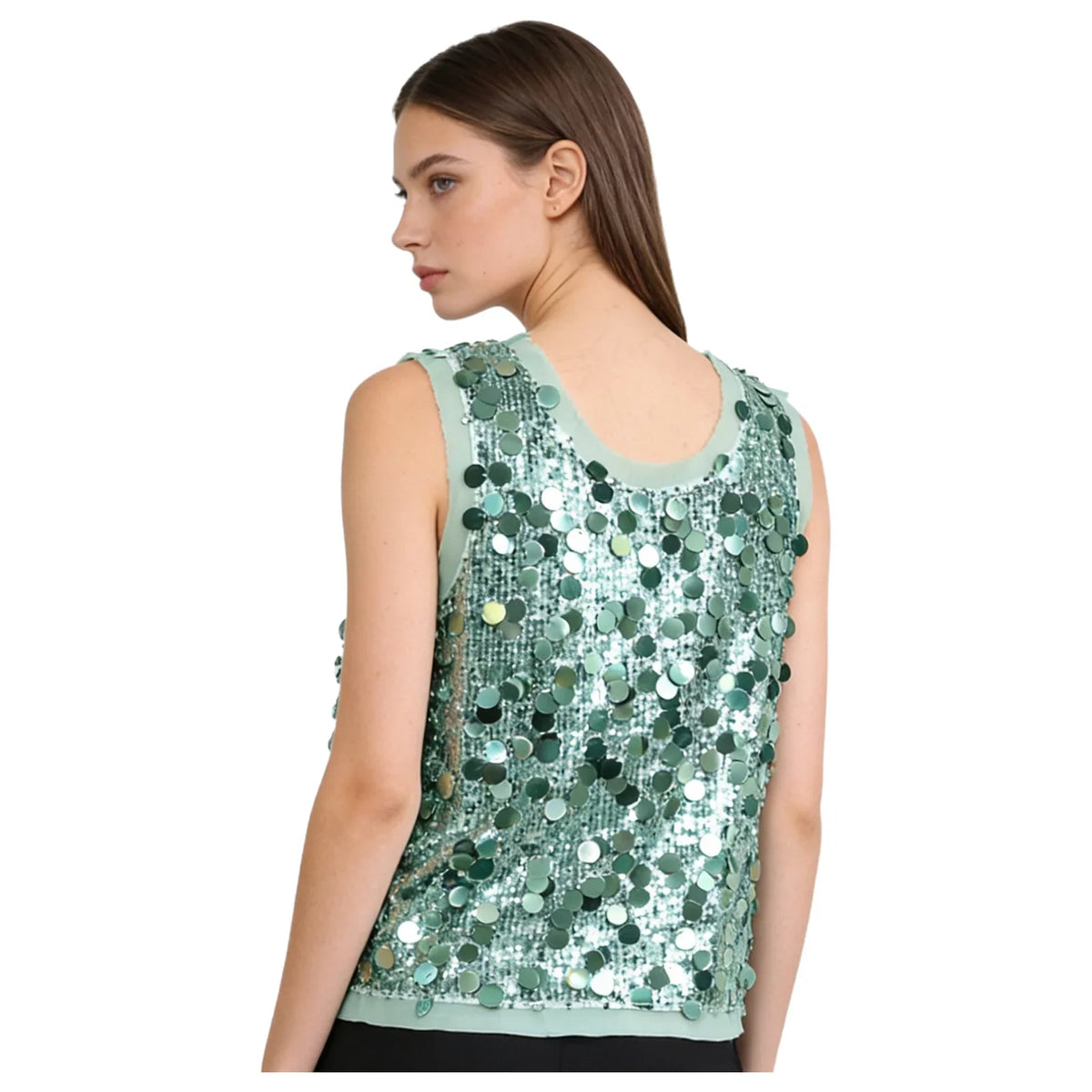 Women's Sleeveless Top Sequins Loose Vest Disco Costume Tank Top Nightclub Fashion Streetwear Shiny Clubwear Rave Party Outfit