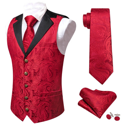 Men's Jacquard Paisley Vest Single Breasted Waistcoat with Bowtie — Formal Wedding & Party Suit Vest