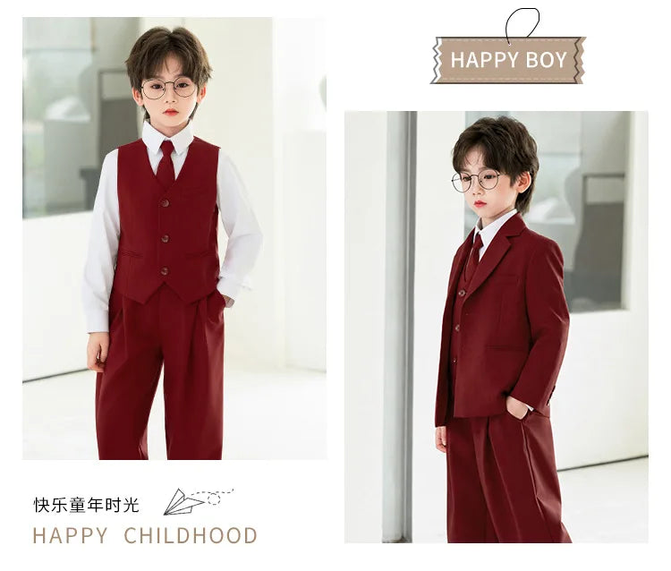2026 New Flower Boys Wedding Dress Kids Birthday Party Outfit Children's Piano Host Speech Performance Costume