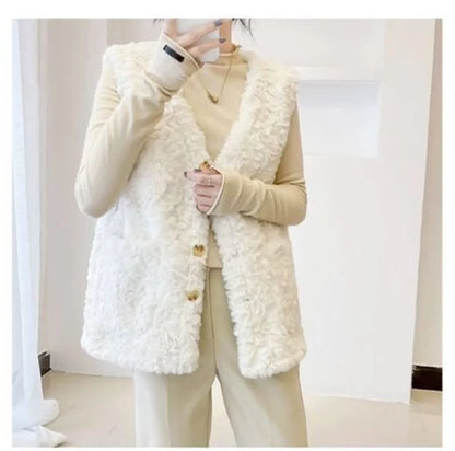 Lady Fashion Vest Outerwear Autumn Winter Female Imitation lamb Wool Waistcoat Coat Korean Women Rabbit 's Hair Sleeveless