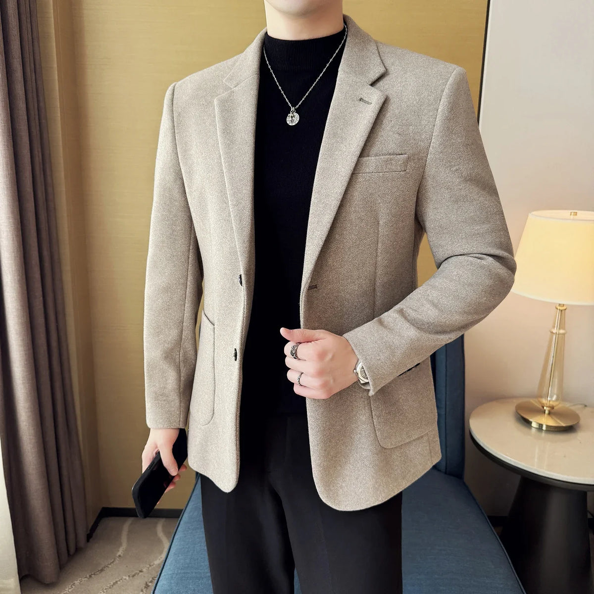 High Qualitys Thickened Wool Suit Jacket Autumn Winter New Luxury Solid Color Formal Men Business Slim Fit Social Party Tuxedo