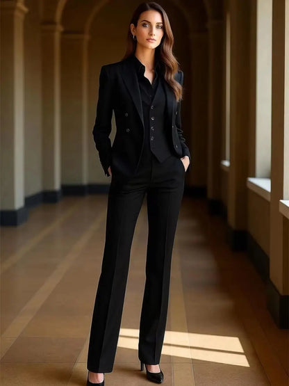 New Black 3 Piece Women's Suits Lady Business Office Tuxedo Jacket Vest Pants Set for Wedding Party Formal Occasions Office