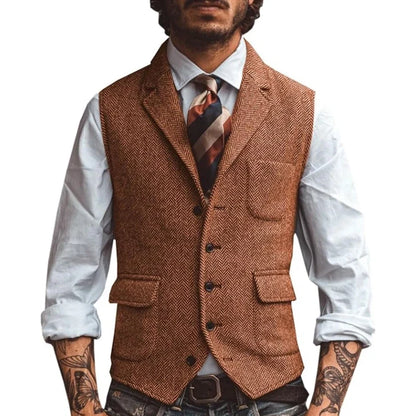 Men's Slim Fit Herringbone Vest for Wedding & Smart Casual Wear – Multiple Colors