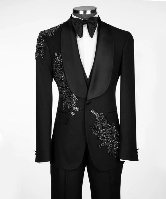 Leisure Men's Suit 2 Pieces Blazer Pants Bow Collar Single Breasted Buckle Wedding Work Wear Business Formal Costume Size Color