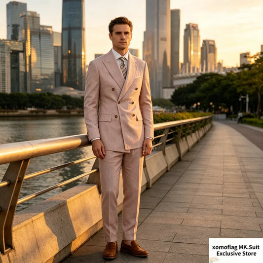 Men's Double Breasted Two-Piece Suit – Slim Fit Blazer & Trousers for Wedding & Business