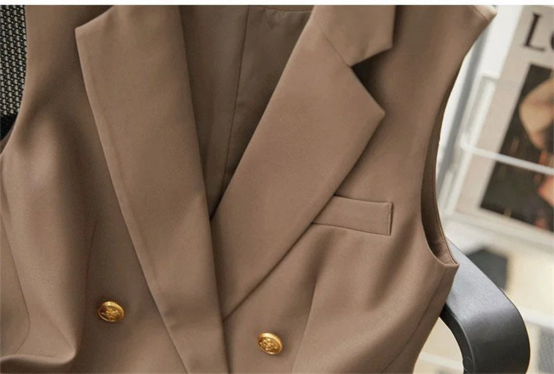 Women Spring Suit Jacket With Lined Waistcoat Female Korean Solid Color Loose Double Breasted Casual Blazers Vest Tops Jacket