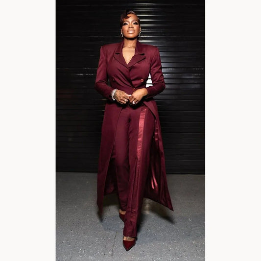Red Women's Suits Modern Fashion Crossed Double-breasted Peak Lapel Two Pieces (Jacket+Pants)Formal Evening Party&Banquet Set