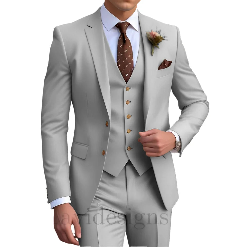 Elegant Men's Wedding Tuxedo Slim Blazer Pants Vest 3 piece Suit XS-5XL Custom Youth Suit 2025 New Style Suits