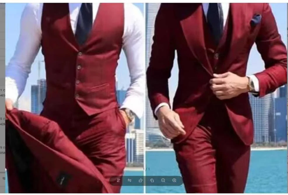 Men's 3-Piece Suit Set Slim Fit Single Breasted Formal Blazer Vest Pants for Wedding Banquet