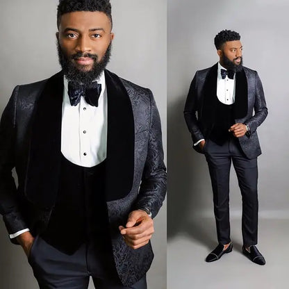 Elegant Business 3 Piece Men Suit Navy Blue Dinner Party Prom Suit Groom Wedding Men Suit Blazer Slim Fit Best Man Tuxedo