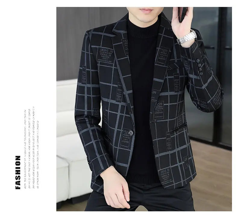 Blazer Autumn and Winter Men's Fashion Business Outdoor Travel Checkered Wedding Youth Slimming Casual High Formal Wear Blazer