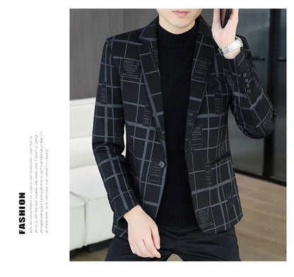 Blazer Autumn and Winter Men's Fashion Business Outdoor Travel Checkered Wedding Youth Slimming Casual High Formal Wear Blazer