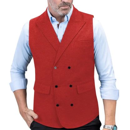 Men's Double-Breasted Herringbone Vest for Weddings & Formal Occasions