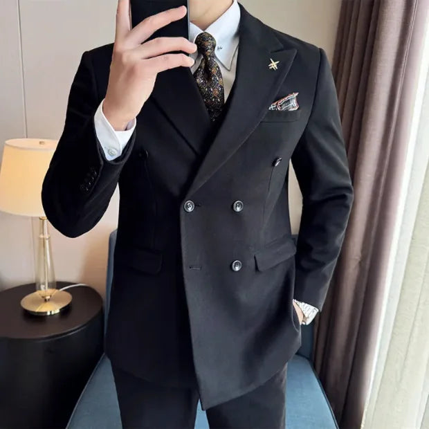(Jacket+Pant) Autumn Winter Thickened Woolen Suit 2025 New High Quality Slim Business Tuxedo Fashion Wedding Social Suits