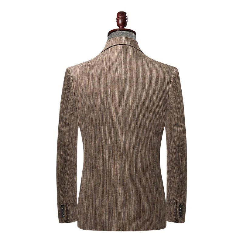 KIDWHXR Suit Coat Man Vintage Striped Single-breasted Male Blazer British Style Long Sleeve Pocket Slim Casual Men Outerwear