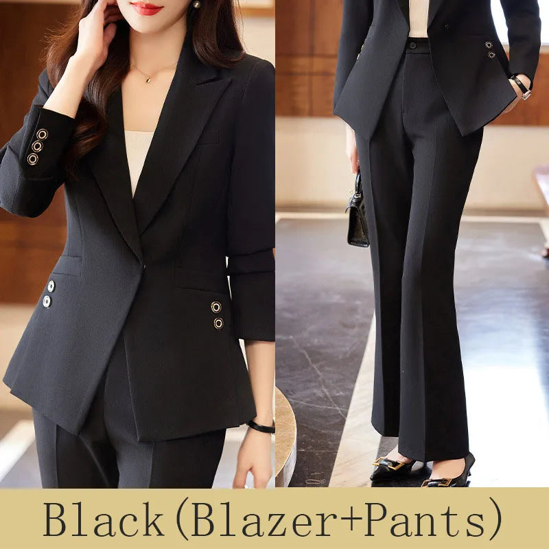 Women's Autumn New Fashion Professional Suit Matching Set 2023 Korean Elegant Casual Blazer Coat Pants Two-piece Female Clothing