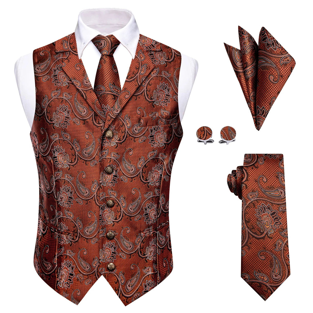 Men's Vest 4-Piece Matching Set with Paisley Lapel for Prom and Banquet Occasions