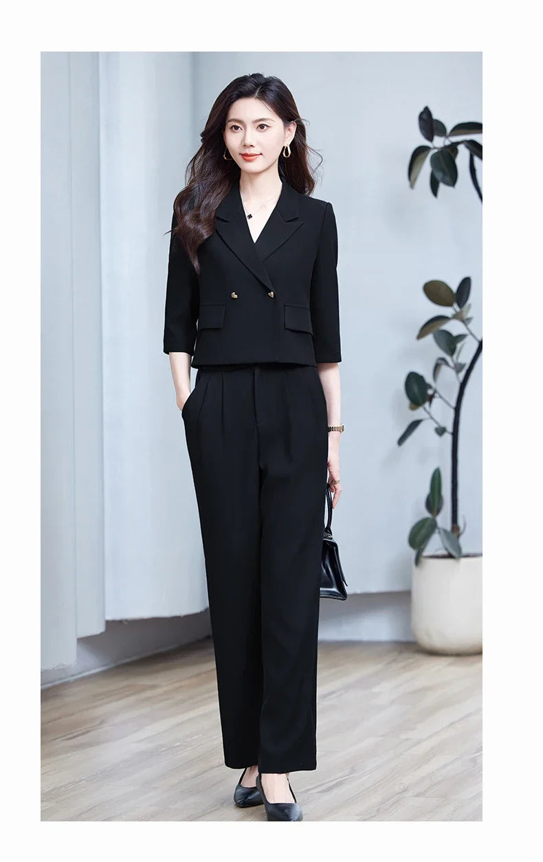 2025 New Fashionable Professional Womens Mid-Sleeve Suit Jacket + Pants. Soft and Comfortable