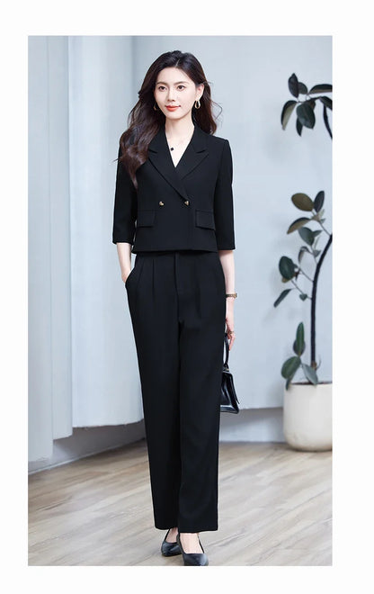 2025 New Fashionable Professional Womens Mid-Sleeve Suit Jacket + Pants. Soft and Comfortable
