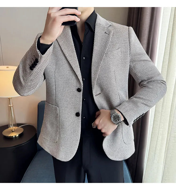 New Lmitation Linen Woven Slim Fit Suit Jacket Men Fashion Casual Business Blazers Wedding Social Party Dress Coats 4XL-M