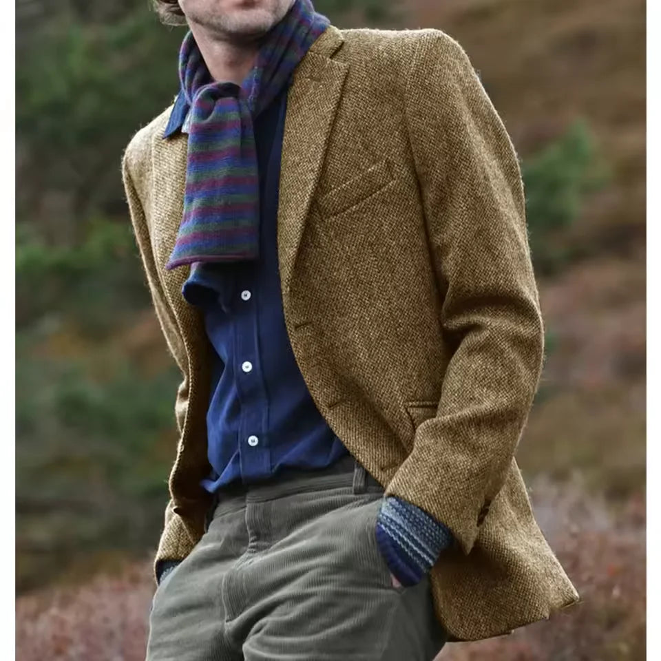 Men's Herringbone Blazer Single Breasted Slim Fit for Work and Groom Wear
